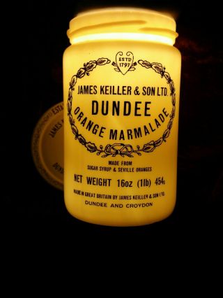 James Keiller & Son Orange Marmalade Milk Glass Jar With Lid Vintage Antique
