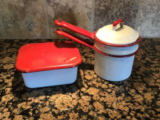 Vintage Enamelware Red And White