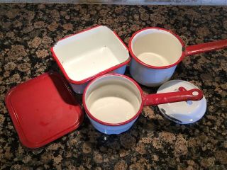 Vintage Enamelware Red and White 3