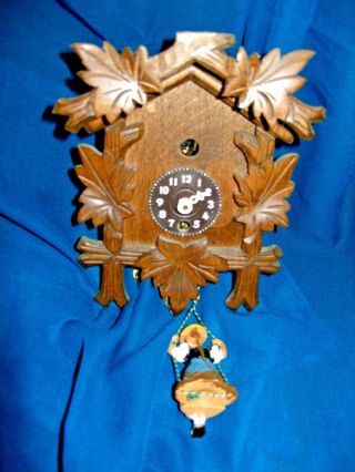 Miniature Vintage Cuckoo Clock With Lady On The Swing & Key Box