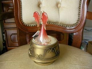 Glass Crystal Angel Music Box - Plays Grace - 6.  5 Inches - Lovely Item