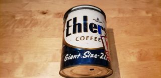VINTAGE EHLERS 2 LB COFFEE CAN TIN KEY WIND,  WITH LID 3