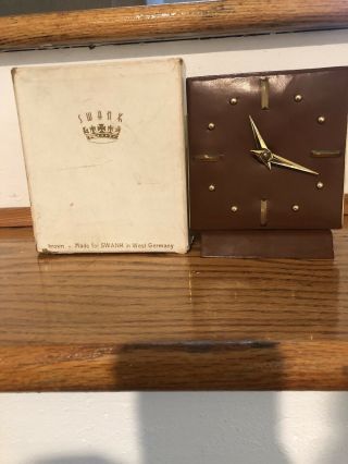 Vintage Swiss Mechanical Wind - Up Travel Clock In Leather With Box