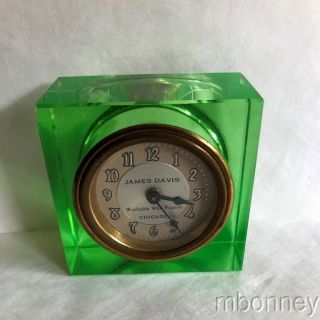 Lux Green Glass Paperweight Clock James Davis Washable Wall Paper Advertising