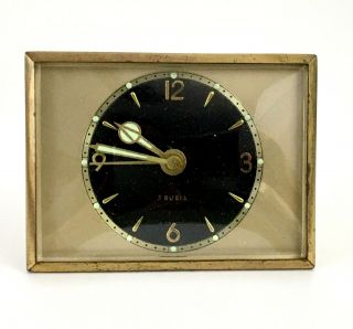 Muller & Co Travel Alarm Clock 7 Rubis Brass Black Dial Germany Illuminated