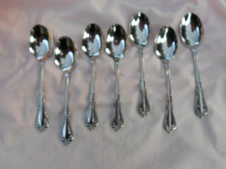 7 Soup Spoons In The Sutton Place Pattern - Wm Rogers Stainless - Oneida 6 7/8