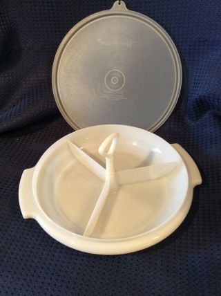 Vintage Tupperware Suzette Divided Relish Serving Dish 608 - 12 W/ Lid & Handle