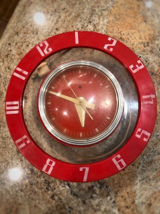 1950s Red & White Bubble Ge Telechron Kitchen Wall Clock,  Mid Century Modern
