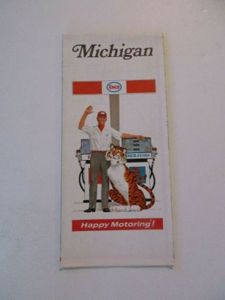Vintage 1970 Enco Michigan State Highway Gas Station Travel Road Map - Ml7