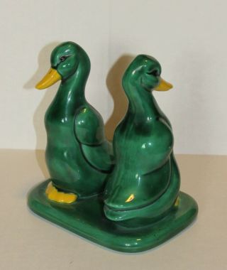 Vintage Ceramic Pottery Green Ducks Napkin / Letter Holder