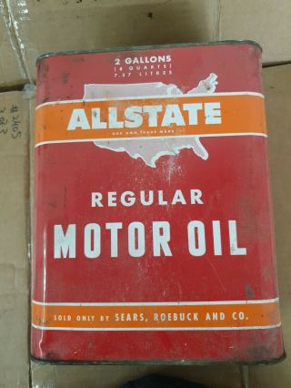 Allstate Motor Oil Can Vintage 2 Gallons Empty Sears,  Roebuck And Co.