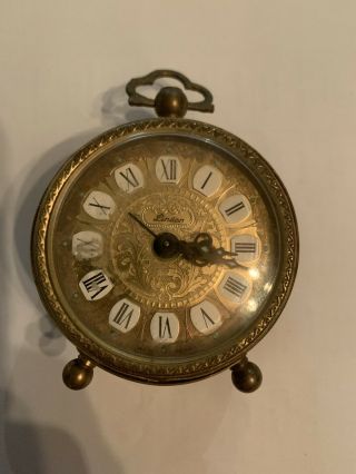 Vintage Linden Alarm Clock Gold Tone Filigree Case Germany.  B1