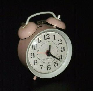 Vintage Mid Century Westclox Wind Up Alarm Clock Twin Bells Made In Mexico