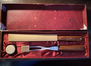 Vintage Wear Ever Carving Set Knife Fork Presentation Box Wood Handles,  Sharpener