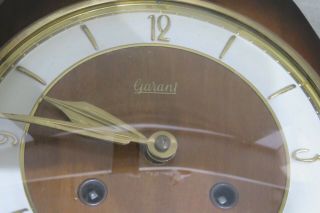 Vintage Art Deco Wood & Brass Wall Clock & Key by Garant Made in Germany 2