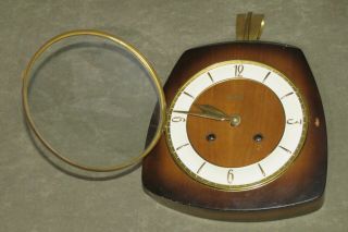 Vintage Art Deco Wood & Brass Wall Clock & Key by Garant Made in Germany 3