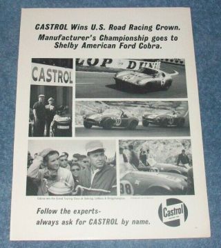 1964 Castrol Motor Oil Vintage Ad With Carroll Shelby Cobra Daytona Ken Miles