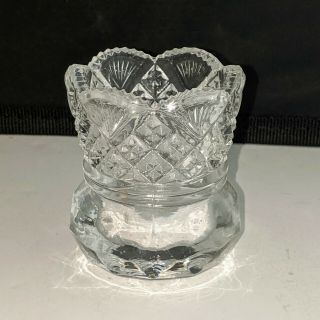 Pressed Glass Diamond Fan Scalloped Clear Toothpick Holder Approx 2.  5 " H