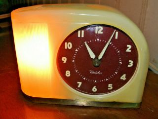 Vintage Westclox Moon Beam Electric Alarm Clock S5 - J Yellow / Cream Bakelite