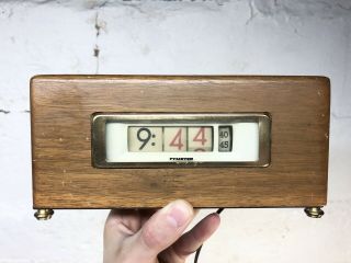 Mid Century 1968 60s Numechron Tymeter Desk Clock Model 900 Wood Case
