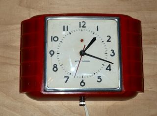 Vintage Seth Thomas Red Art - Deco Kitchen Wall Clock " Hitt " No.  E854 - 003