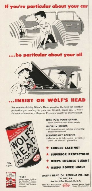 1956 Wolfs Head Motor Oil Refining Oil City Pa Vintage Shop Garage Decor Ad