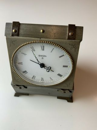 Swiza Swiss Made Alarm Travel Clock Metal Case Bronze Color Trunk