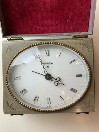 Swiza Swiss Made Alarm Travel Clock Metal Case Bronze Color Trunk 3