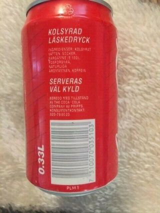 Coca Cola Coke can from SWEDEN.  1990 ITALIA SOCCER.  FULL CAN GREAT SHAPE - RARE 2