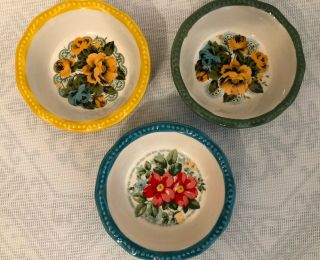 The Pioneer Woman Floral 5 " Mini Pie Plates,  Set Of 3 Blue Green Yellow