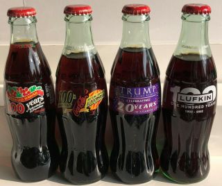 Coca - Cola Trump Mahalo Hi Albuquerque Lufkin 100 Years 4 Imperfect Coke Bottles