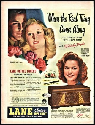 1945 Lane Cedar Hope Chest Model 2101 Print Ad W/orig Price Shirley Temple Photo