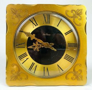 Seth Thomas Desk Clock Vintage Brass Runs Engraved Design 4 In Square Germany