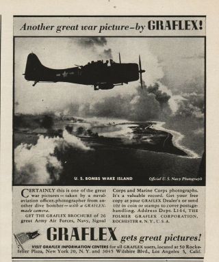 1944 Folmer Graflex Rochester Ny Wwii Us Navy Douglas Sbd Wake Island Photo Ad