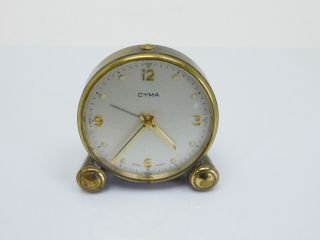 Vintage Cyma Watch Co.  Swiss Brass Travel Art Deco Alarm Clock
