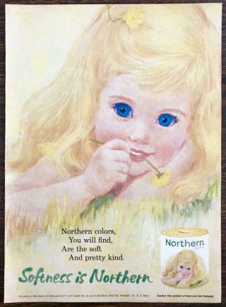 1963 Print Ad For Northern Toilet Tissue Blond Girl Dandelion Yellow Tp