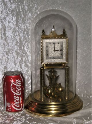 Kieninger & Obergfell West Germany Brass Anniversary Clock W/ Glass Dome No Key