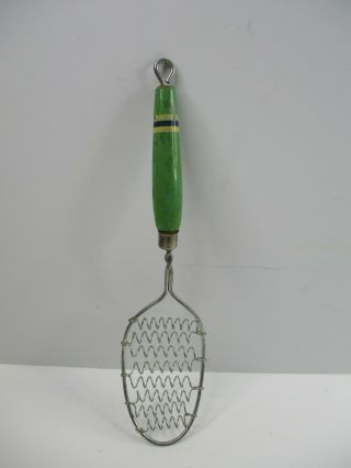 Vintage Wire Wisk Stirrer With Green Wood Handle 11 3/8 " Long