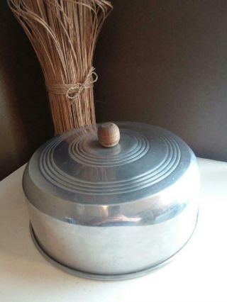 Vintage Aluminum Cake Cover Topper With Wooden Knob 10 "