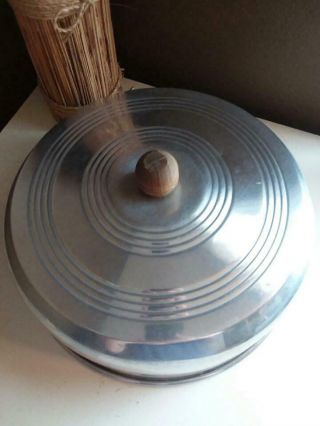 Vintage Aluminum Cake Cover Topper with Wooden Knob 10 