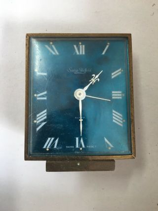 Vintage Swiza Sheffield Mechanical Wind Alarm Clock Blue Dial Needs Work F01