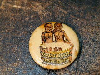 Pat 1896 Gold Dust Twins Washing Powder Advertising Pin Whitehead & Hoag Chicago