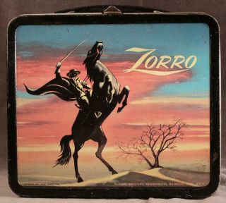 Vintage 1958 Aladdin Zorro Metal Lunch Box Walt Disney Productions