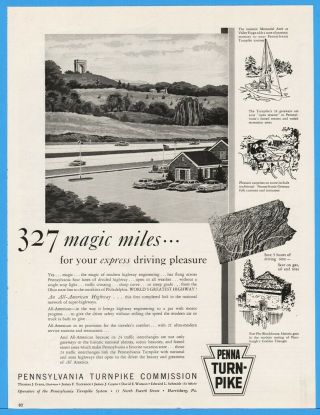 1953 Pennsylvania Turnpike Commission 327 Magic Miles Express Driving Travel Ad