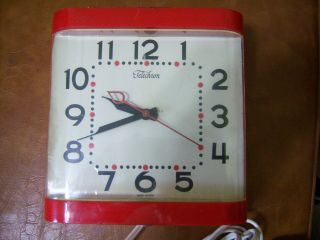 Vintage 1950s Ge Telechron Kitchen Wall Clock Red 2ha31 Made In Usa