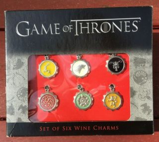 Game Of Thrones Rare Official Hbo Six Wine Charms Stark,  Targaryen Mib