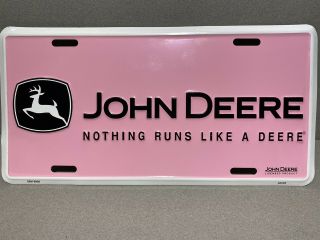 John Deere Nothing Runs Like A Deere Pink Metal License Plate Car Tag Tractor