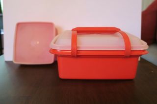 Vintage Tupperware Pak - N - Carry Paprika Orange Lunch Box W/handle & Clear Lid Wit