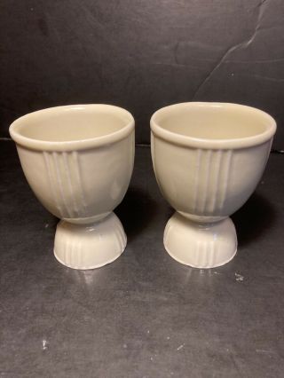 Set Of 2 Vintage Double Egg Cups Hankscraft Art Deco Raised Lines Design 1930 