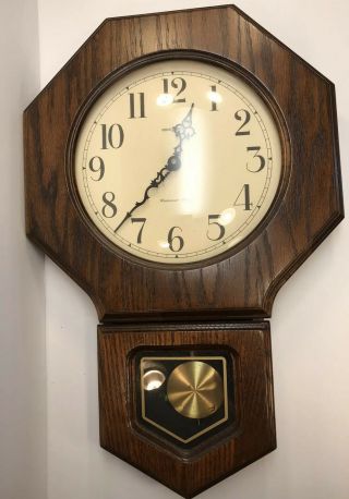 Howard Miller Schoolhouse Wall Clock Model 612 - 709 Oak Quartz Westminster Chime